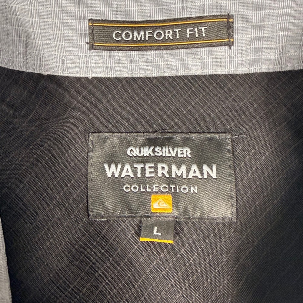 Quiksilver Waterman Shirt Large Grey Grid Short Sleeve Comfort Fit Button Up - Picture 3 of 12